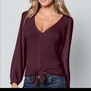 Venus burgundy button down tie top blouse